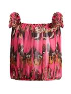 Matchesfashion.com Dolce & Gabbana - Butterfly Print Silk Chiffon Tie Shoulder Top - Womens - Pink Print