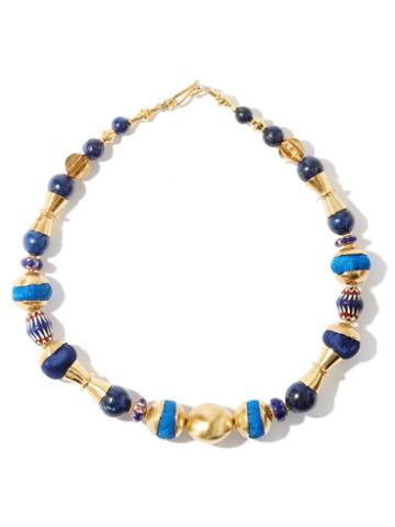 Matchesfashion.com Katerina Makriyianni - Shooting Stars Silk & 18kt Gold-plated Necklace - Womens - Blue Multi