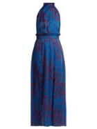 Matchesfashion.com Raquel Diniz - Aiko Floral Print Pleated Silk Gown - Womens - Blue Print