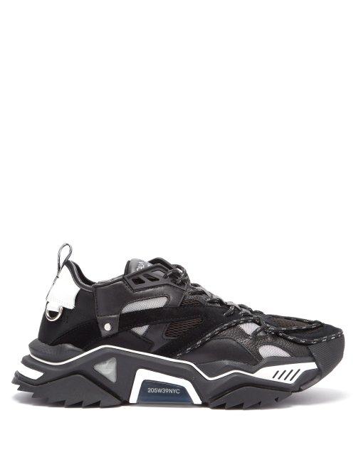 Matchesfashion.com Calvin Klein 205w39nyc - Strike 205 Leather And Mesh Trainers - Mens - Black