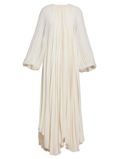 Matchesfashion.com The Row - Martina Beaded Neck Pleated Crepe Gown - Womens - Ivory