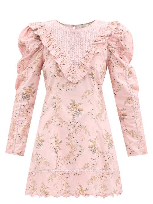 Loveshackfancy - Cedella Floral-print Cotton Mini Dress - Womens - Pink