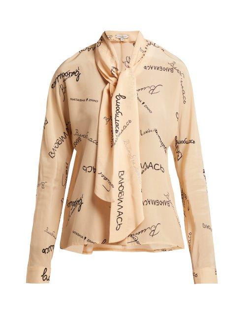Matchesfashion.com Natasha Zinko - Pussy Bow Silk Georgette Blouse - Womens - Beige