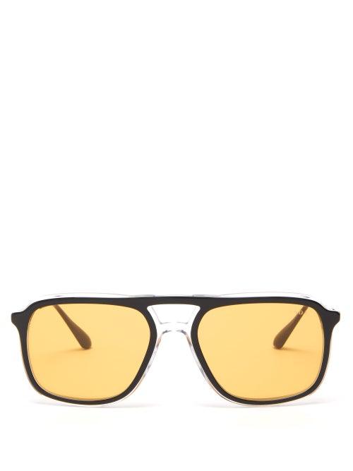 Matchesfashion.com Prada Eyewear - Logo Engraved Navigator Acetate Sunglasses - Mens - Gold