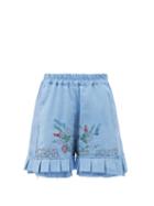 Matchesfashion.com By Walid - Evelyn Embroidered Upcycled-linen Shorts - Womens - Blue