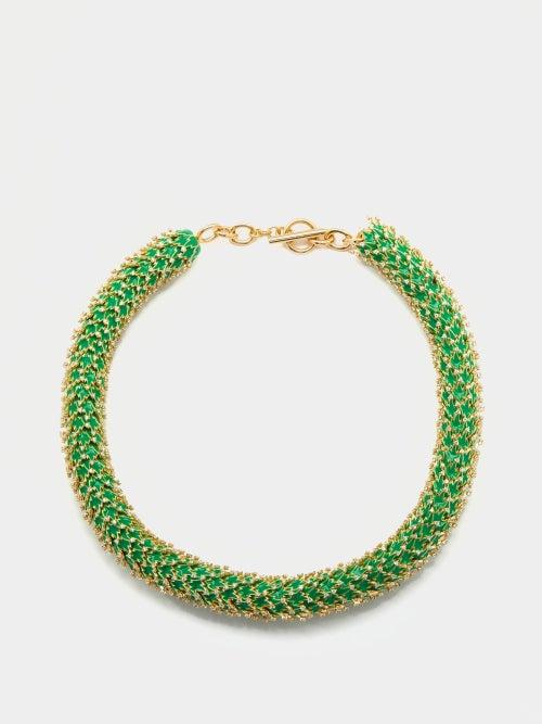 Bottega Veneta - Cactus Crystal, Enamel & Gold-plated Necklace - Womens - Green Multi