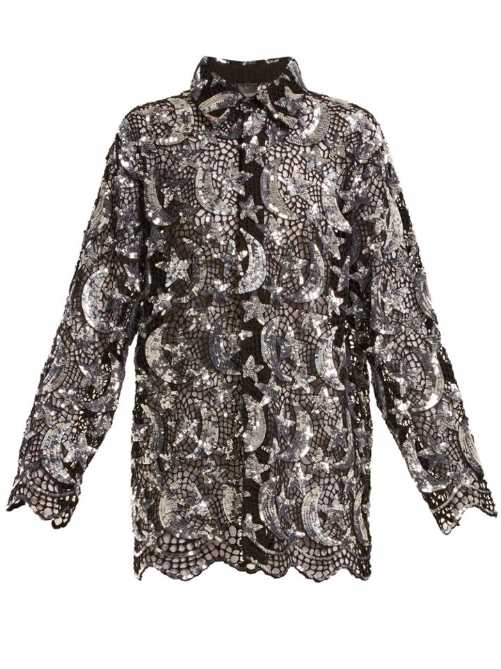 Ashish Star And Moon Sequin-embellished Cotton-mesh Shirt
