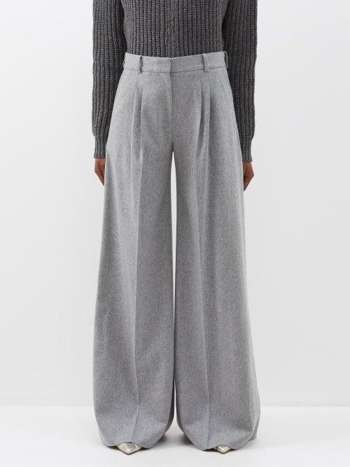 Bella Freud - Bowie Pleated Wool Wide-leg Trousers - Womens - Grey
