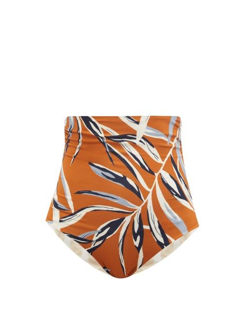 Ladies Beachwear Cala De La Cruz - Scarlett High-rise Palm-print Bikini Briefs - Womens - Orange Multi