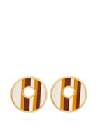 Matchesfashion.com Marni - Open Circle Leather Striped Earrings - Womens - Brown