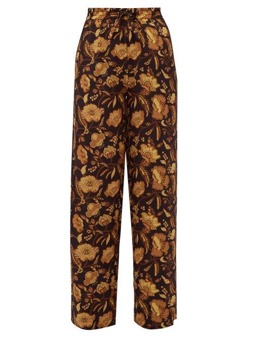 Matchesfashion.com Matteau - High Rise Floral Print Silk Wide Leg Trousers - Womens - Yellow Print