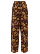 Matchesfashion.com Matteau - High Rise Floral Print Silk Wide Leg Trousers - Womens - Yellow Print