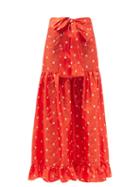 Ladies Rtw Batsheva - Natasha Floral-embroidered Silk-taffeta Midi Skirt - Womens - Red Multi