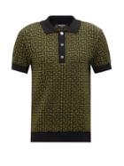 Balmain - Logo-jacquard Merino Wool-blend Polo Shirt - Mens - Green