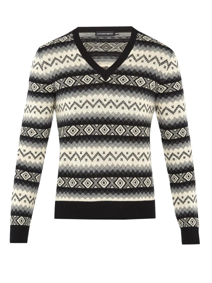 Alexander Mcqueen Striped Geometric Cashmere-knit Sweater