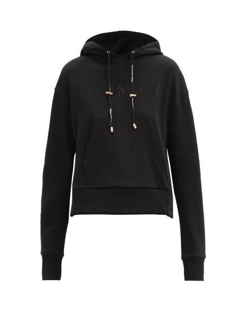 Matchesfashion.com Balmain - Cropped Cotton-jersey Hooded Sweatshirt - Womens - Black