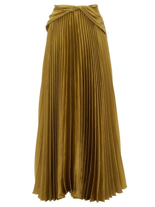 Matchesfashion.com Peter Pilotto - Draped Waist Pleated Satin Maxi Skirt - Womens - Gold