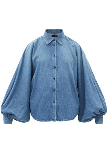 Made In Tomboy - Claire Balloon-sleeve Denim Shirt - Womens - Blue
