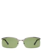 Matchesfashion.com Balenciaga - Rectangular Half Frame Metal Sunglasses - Mens - Grey
