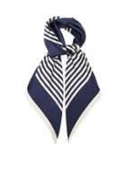 Lescarf - Striped Border Logo-print Silk-twill Scarf - Womens - Navy