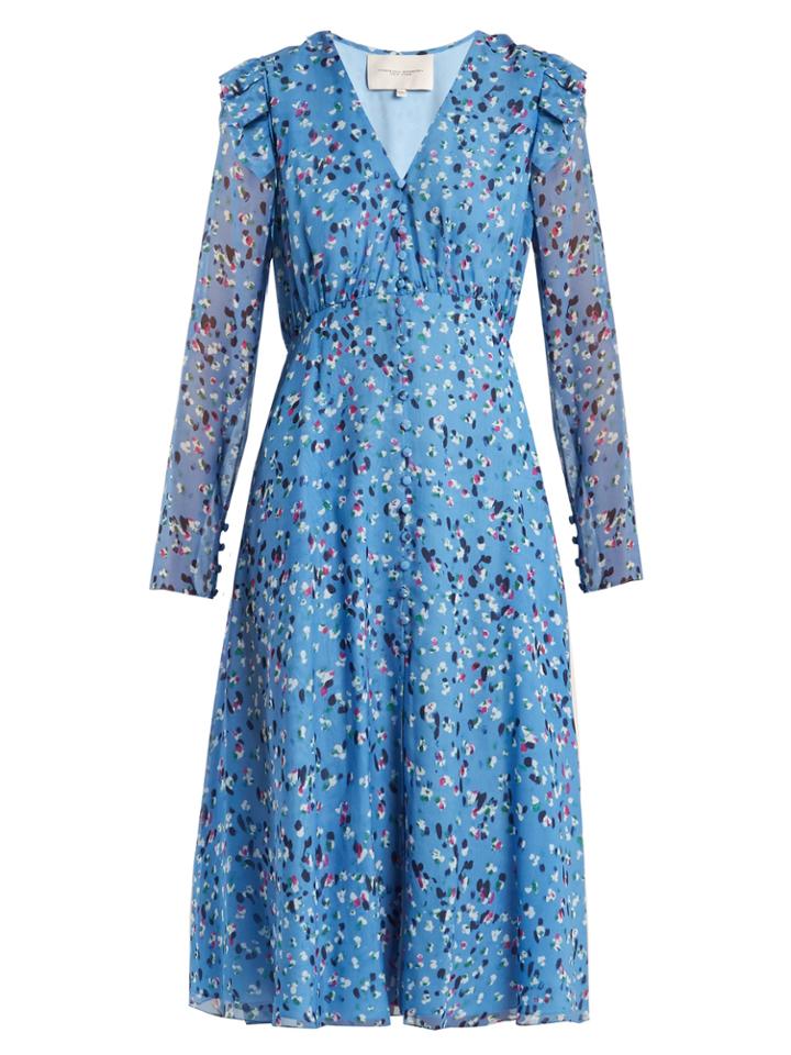 Carolina Herrera Abstract Floral-print V-neck Silk Crepe Dress