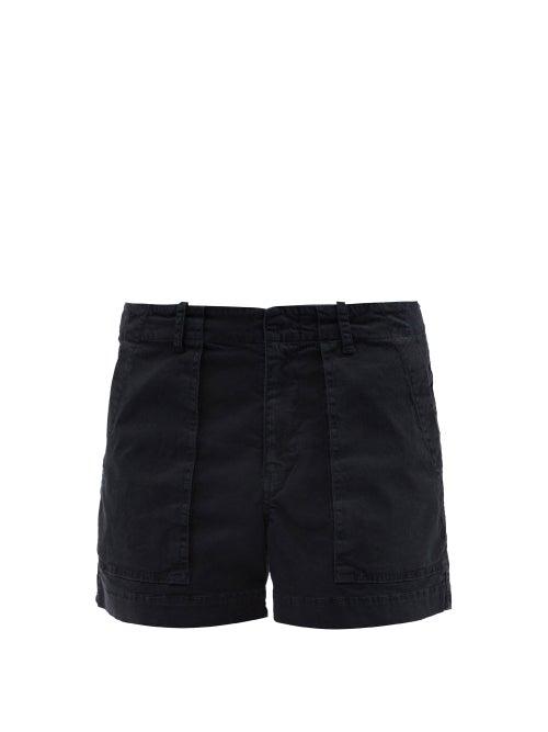Ladies Rtw Nili Lotan - Patch-pocket Cotton-blend Twill Shorts - Womens - Navy
