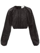 Ladies Beachwear Matteau - The Crochet Broderie Cropped Organic-cotton Blouse - Womens - Black