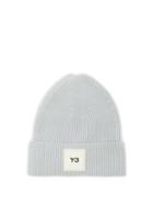 Y-3 - Logo-patch Ribbed-wool Beanie Hat - Mens - Light Blue