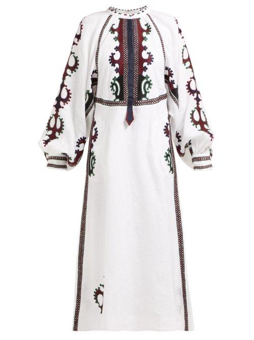 Matchesfashion.com Vita Kin - Parajanov Embroidered Linen Midi Dress - Womens - White Multi