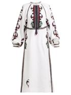 Matchesfashion.com Vita Kin - Parajanov Embroidered Linen Midi Dress - Womens - White Multi