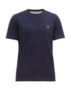 Matchesfashion.com Brunello Cucinelli - Embroidered Logo Cotton T Shirt - Mens - Blue