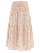 Ladies Beachwear Loveshackfancy - Swift Floral-print Cotton-voile Midi Skirt - Womens - Pink Multi