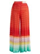 Matchesfashion.com Missoni Mare - Wide Leg High Rise Knit Trousers - Womens - Red Multi