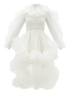 Matchesfashion.com Christopher Kane - Ruffled Dip-hem Silk-organza Dress - Womens - White
