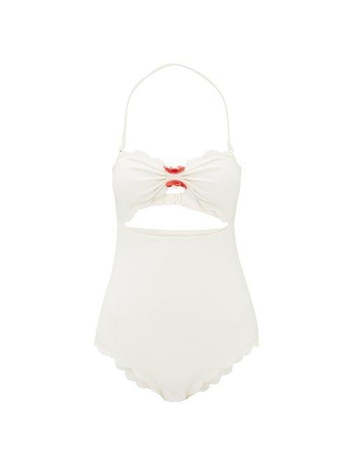 Matchesfashion.com Marysia - Antibes Scalloped-edged Swimsuit - Womens - White Multi