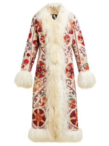 Matchesfashion.com Zazi Vintage - Suzani Embroidered Shearling Coat - Womens - Cream Multi