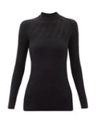 Matchesfashion.com Fendi - Ff-jacquard Mock-neck Thermal Top - Womens - Black