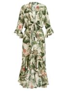 Matchesfashion.com Adriana Degreas X Cult Gaia - Tropical Print Knotted Silk Dress - Womens - Green