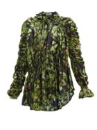 Matchesfashion.com Preen By Thornton Bregazzi - Sara Oak Leaf Print Ruffled Satin Blouse - Womens - Black Multi