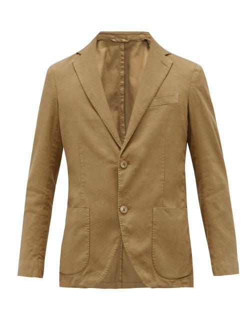 Matchesfashion.com Altea - Single-breasted Linen-blend Serge Blazer - Mens - Brown