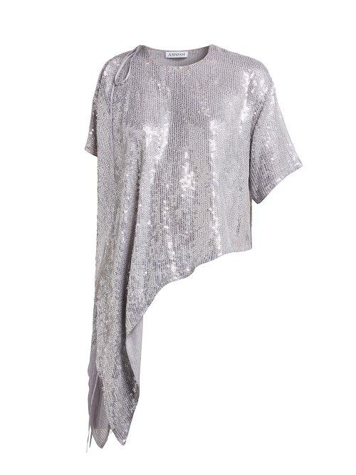 Matchesfashion.com Ashish - Sequinned Asymmetric Top - Womens - Silver