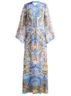 Matchesfashion.com Camilla - Geisha Gateways Print Silk Maxi Dress - Womens - Blue White