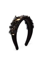 Matchesfashion.com Dolce & Gabbana - Crystal & Floral Lace Velvet Headband - Womens - Black