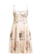 Matchesfashion.com Emilia Wickstead - Claretta Pleated Italy Print Twill Mini Dress - Womens - Pink Print