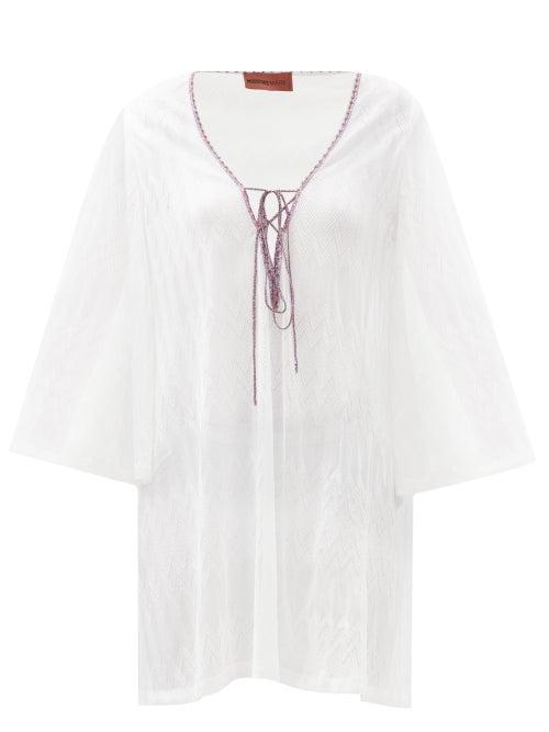 Matchesfashion.com Missoni - Tie-neck Zigzag-knitted Cover Up - Womens - White