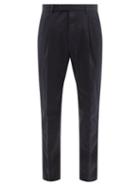 Ermenegildo Zegna - Pleated Cotton-blend Tailored Trousers - Mens - Navy