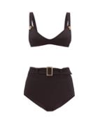 Matchesfashion.com Lisa Marie Fernandez - Magdalena High-waist Belted Seersucker Bikini - Womens - Black
