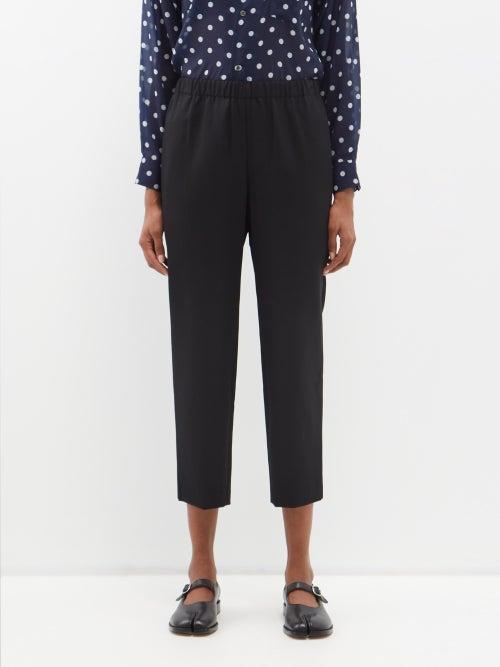 Comme Des Garons Comme Des Garons - Cropped Wool-twill Tapered-leg Trousers - Womens - Black