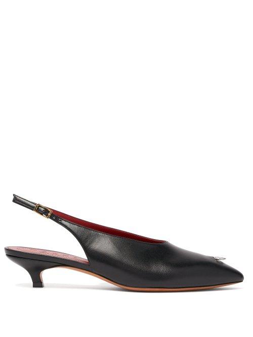 Matchesfashion.com Marni - Ring Pierced Point Toe Leather Kitten Heels - Womens - Black