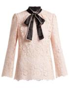Matchesfashion.com Dolce & Gabbana - Lace Satin Neck Tie Blouse - Womens - Light Pink